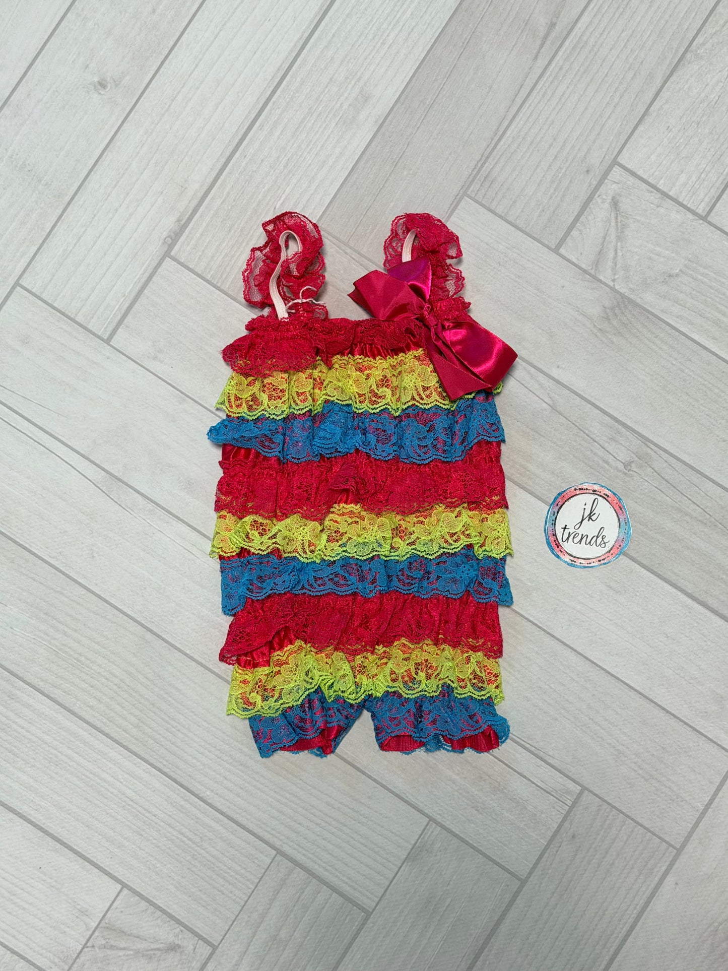 Yellow, Pink, Turquoise Lace Petti Romper