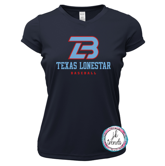 Texas Lonestar Baseball Stacked Ladies V-Neck Short Sleeve Drifit