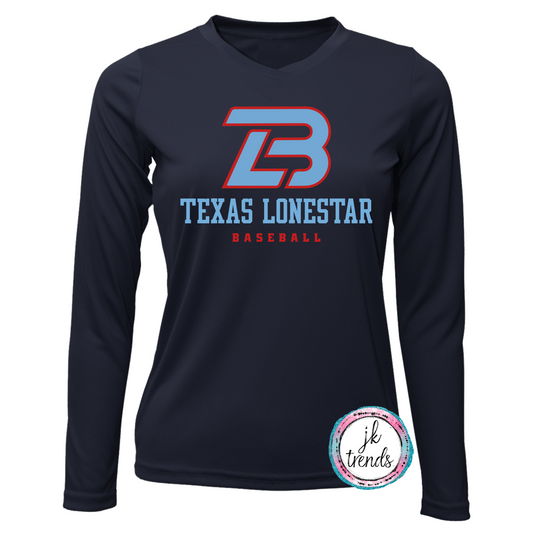 Texas Lonestar Baseball Stacked Ladies V-Neck Long Sleeve