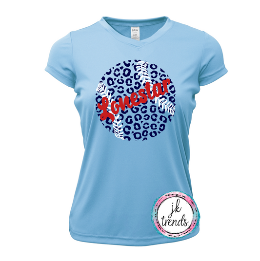 Texas Lonestar Leopard Baseball Ladies V-Neck Short Sleeve Drifit / Cotton