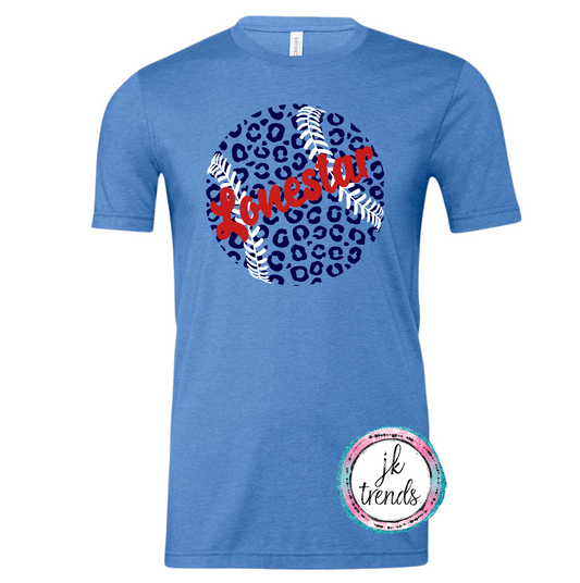 Texas Lonestar Leopard Baseball Bella Canvas Crew Neck