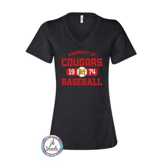 Property of Cougars Baseball Ladies Bella Canvas Relaxed