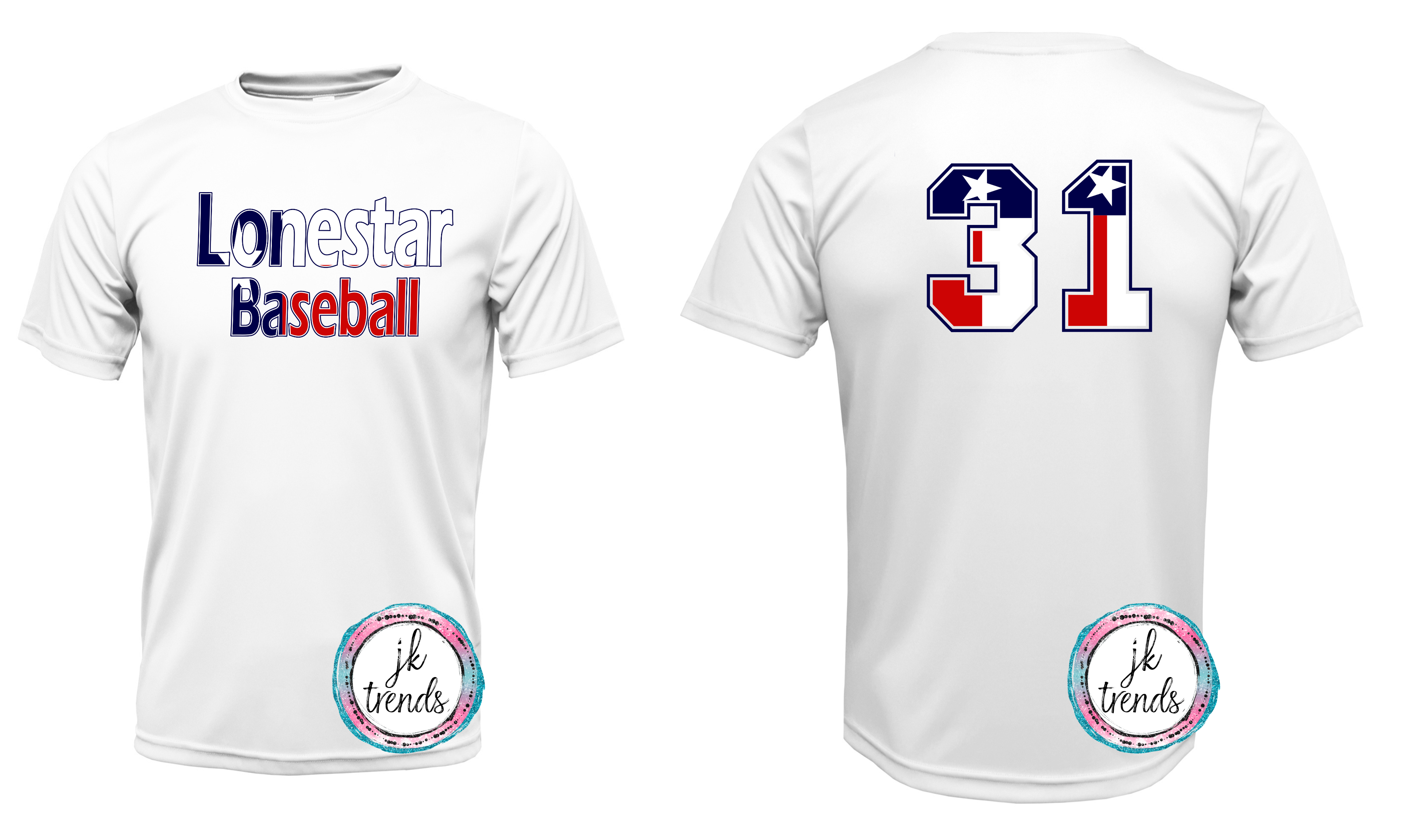 Lonestar Baseball Texas Star Shirt Adult 2X-Large / White Drifit
