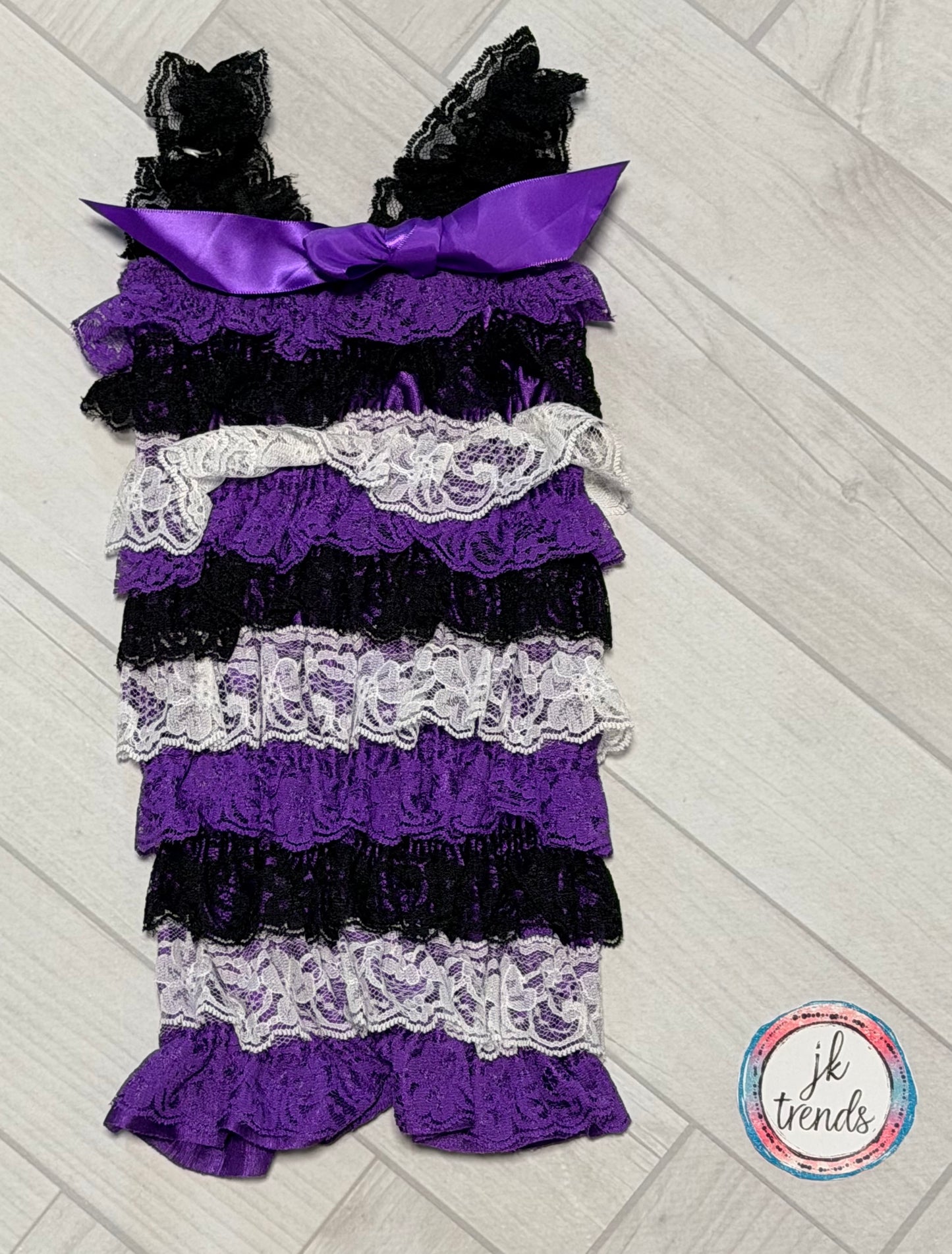 Purple, Black, White Lace Petti Romper