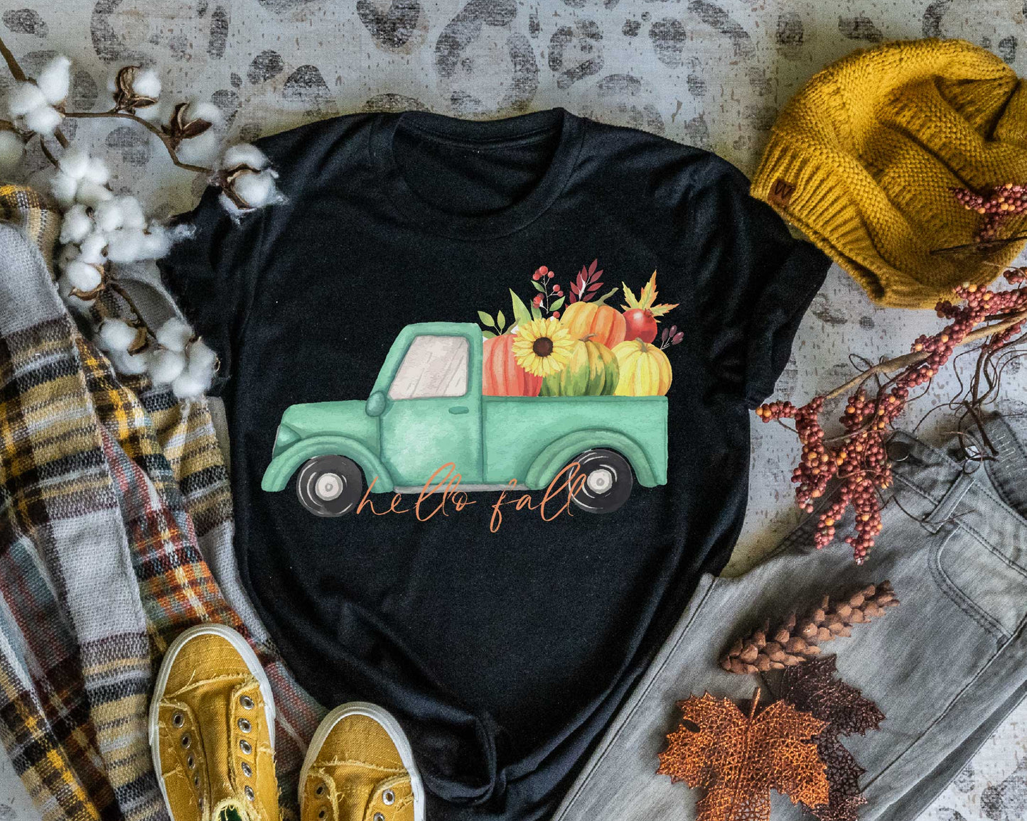 Hello Fall Blue Truck