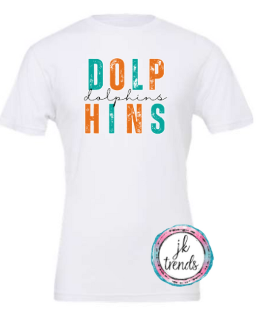 Dolphins Football Stacked Bella Canvas Cotton Short Sleeve