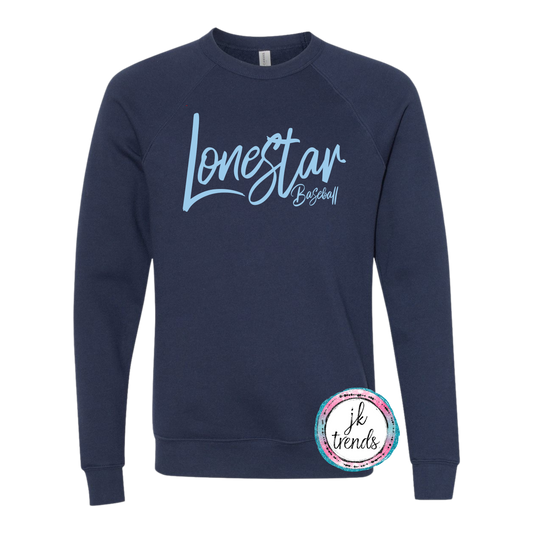 Lonestar Baseball Script Puff Toddler/Youth/Adult Bella Canvas Sweatshirt