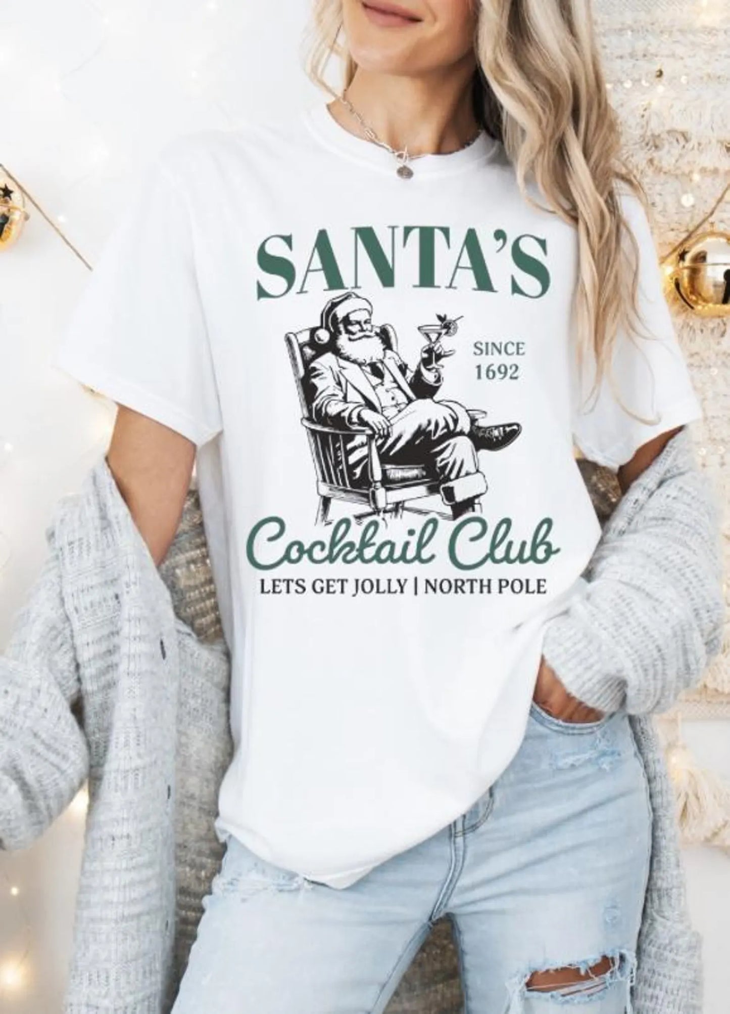 Santa's Cocktail Club (all black and white print)