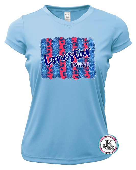 Lonestar Baseball Glitter Brushstroke Dri-Fit Ladies Vneck