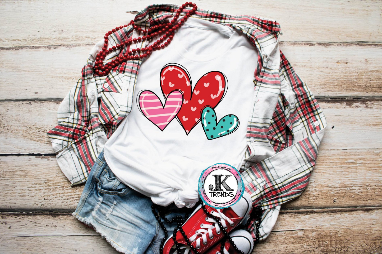 Heart Trio Valentine’s Day Adult Short Sleeve Shirt