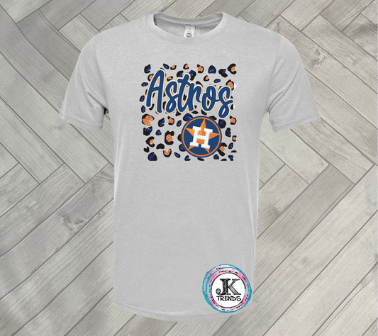 Astros Baseball Leopard Glitter Faux Short Sleeve Shirt
