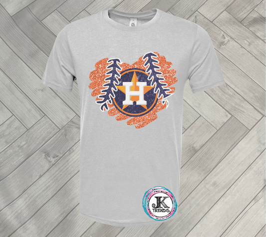 Astros Glitter Faux Heart Baseball Houston Short Sleeve Shirt