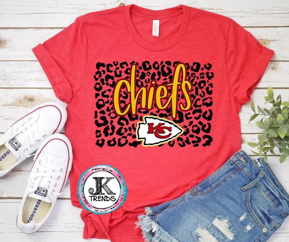 Kansas City Chiefs Football NFL Leopard Bella Canvas Crew Neck