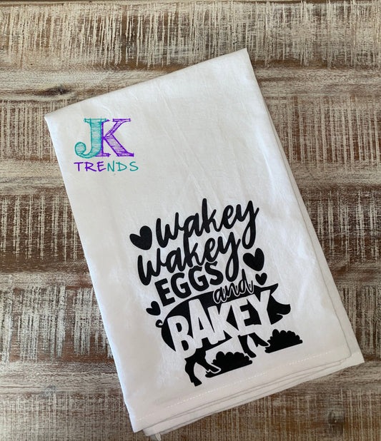 Wakey Wakey Eggs and Bakey Kitchen Towel Wedding House Warming Mothers Day Christmas Anniversary Birthday Hostess Bridal Gift