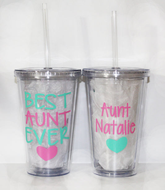 Best Aunt Ever" Drink Tumbler - Travel - On-the-Go - Work - Birthday - Gift - Women - Sister - Niece or Nephew - Water Bottle