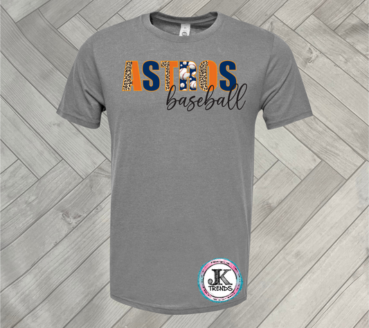 Astros Baseball Leopard Pattern Letters Short Sleeve Shirt