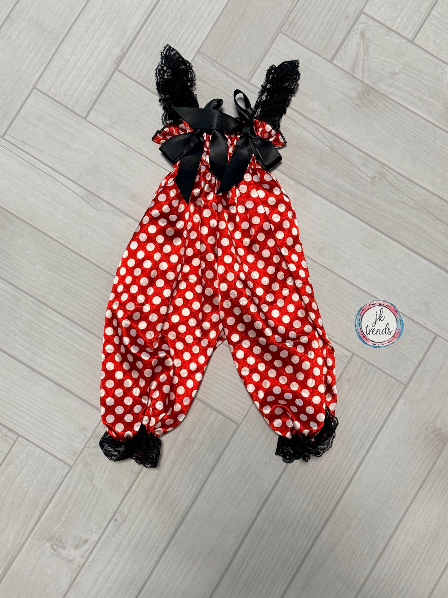Red, Black/White Dots Lace Petti Romper