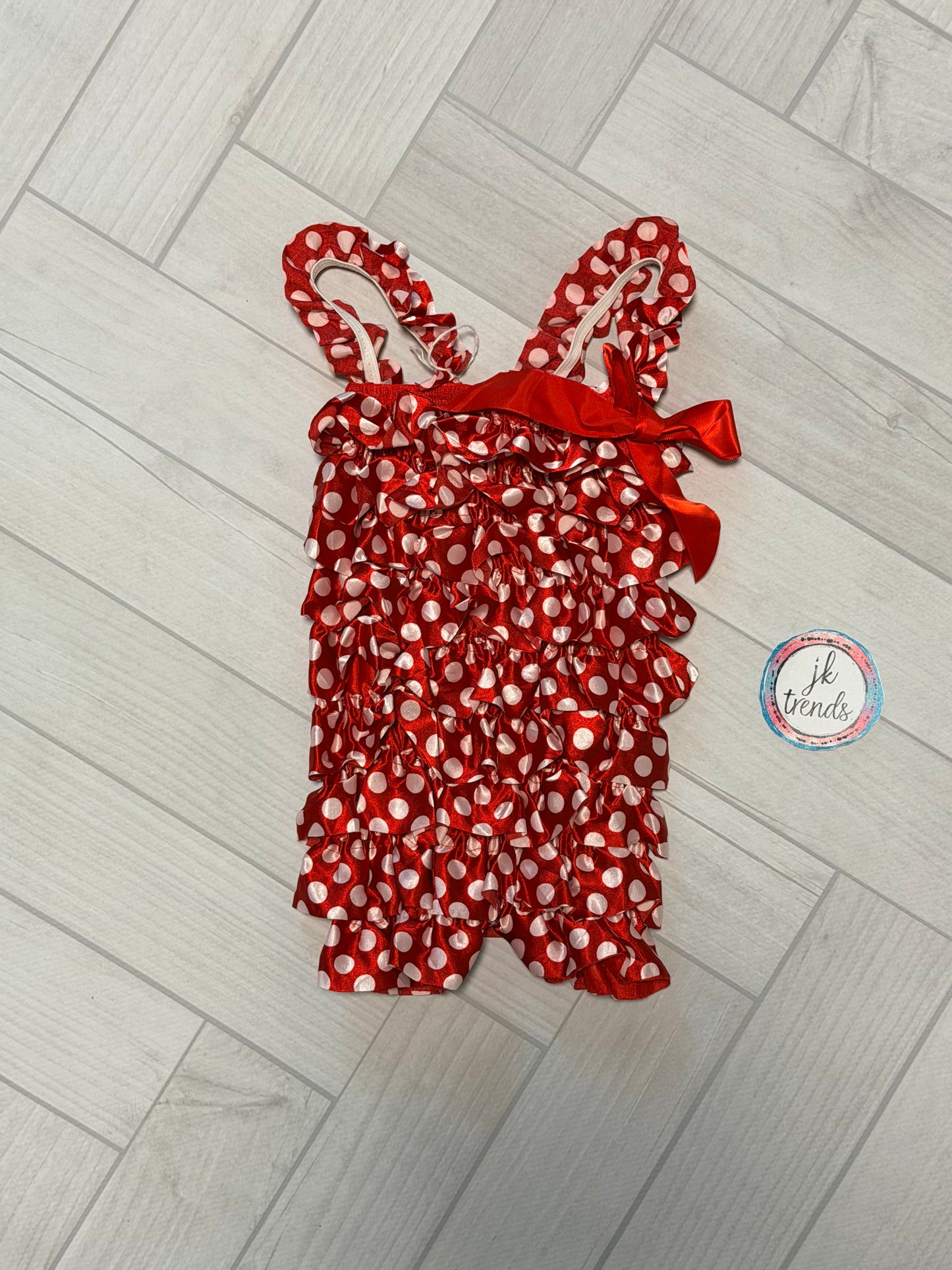 Red and White Dot Lace Petti Romper