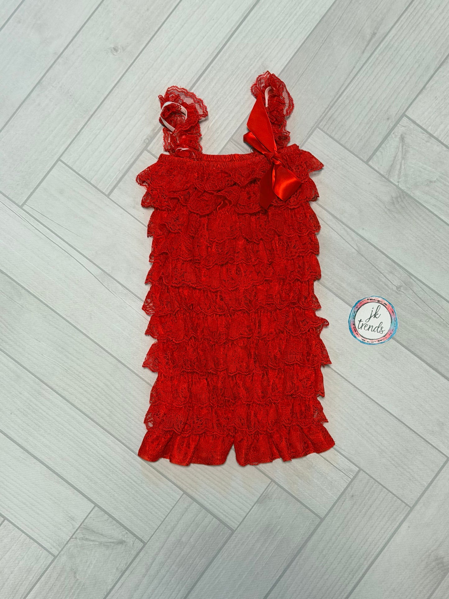 Solid Red Lace Petti Romper