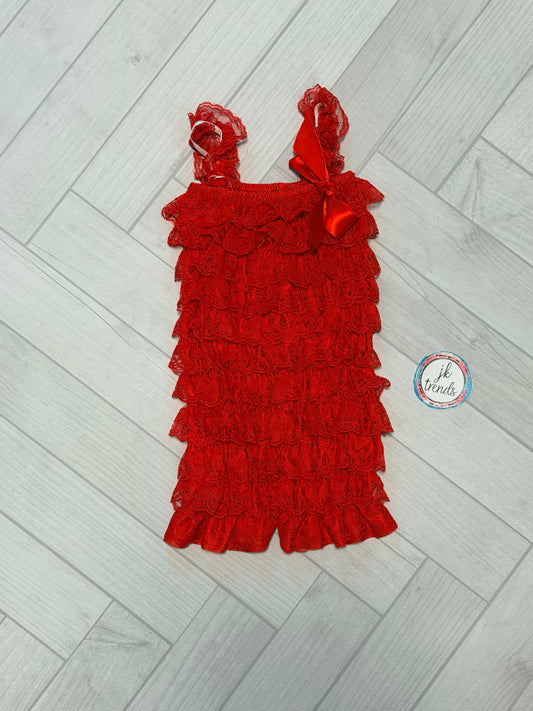 Solid Red Lace Petti Romper