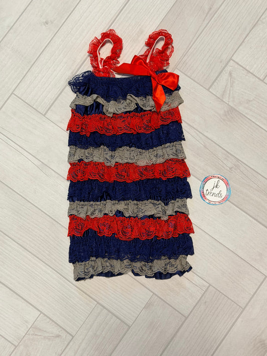Gray, Navy, Red Lace Petti Romper