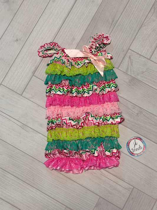 Pink and Green Chevron Lace Petti Romper