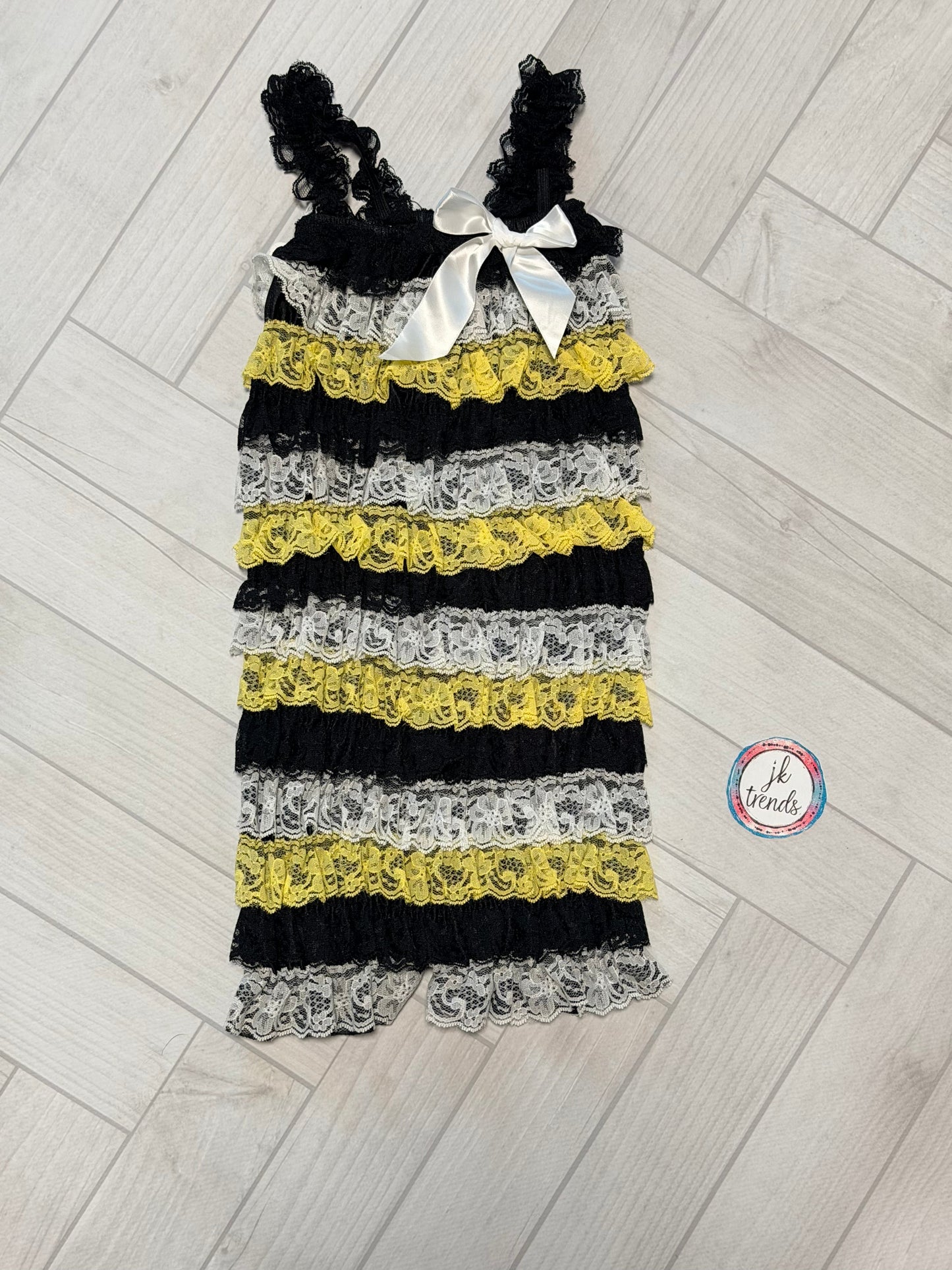 Yellow, Black and White Lace Petti Romper