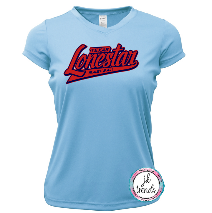 Texas Lonestar Baseball Script Ladies V-Neck Short Sleeve