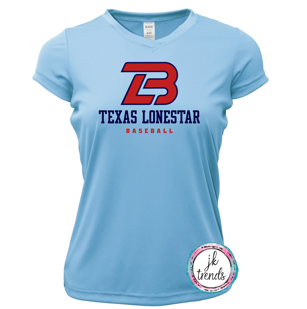 Texas Lonestar Baseball Stacked Ladies V-Neck Short Sleeve