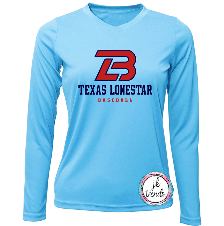 Texas Lonestar Baseball Stacked Ladies V-Neck Long Sleeve