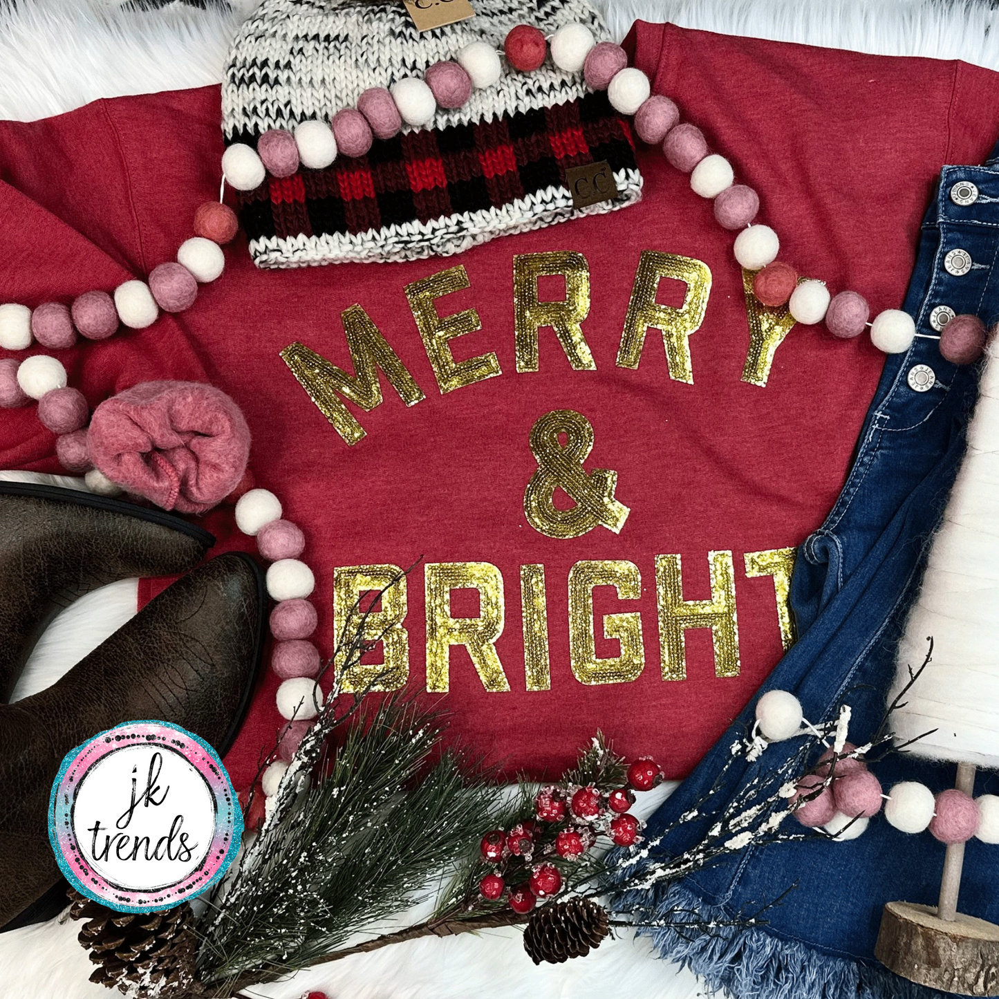 Merry & Bright Gold Sequin Crewneck Sweatshirt