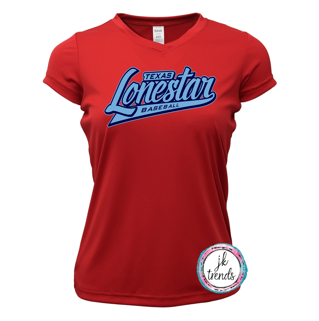 Texas Lonestar Baseball Script Ladies V-Neck Short Sleeve