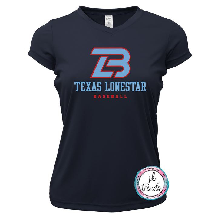 Texas Lonestar Baseball Stacked Ladies V-Neck Short Sleeve