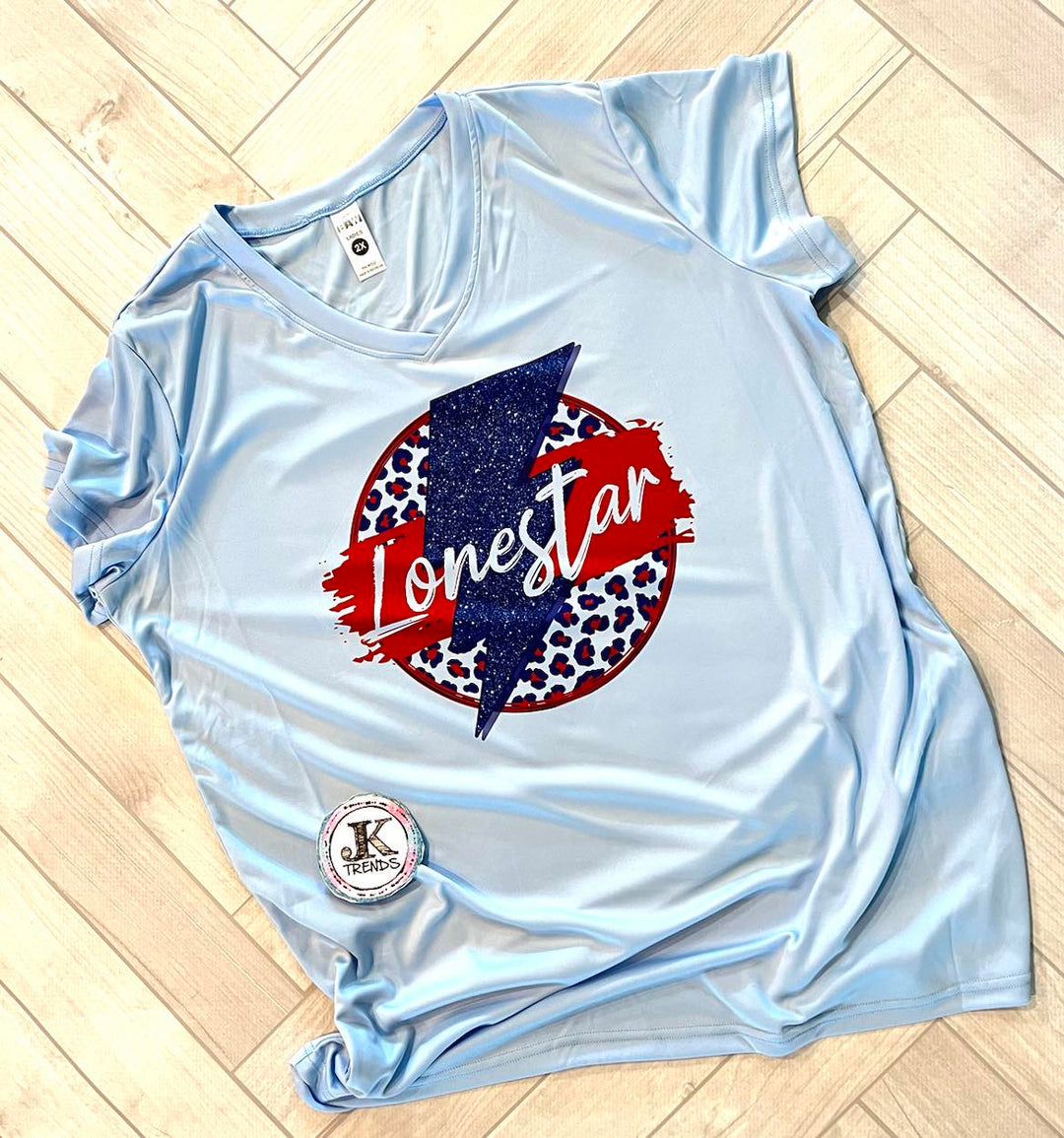 Lonestar Baseball Glitter Lightening Bolt Leopard Dri-Fit Ladies Vneck