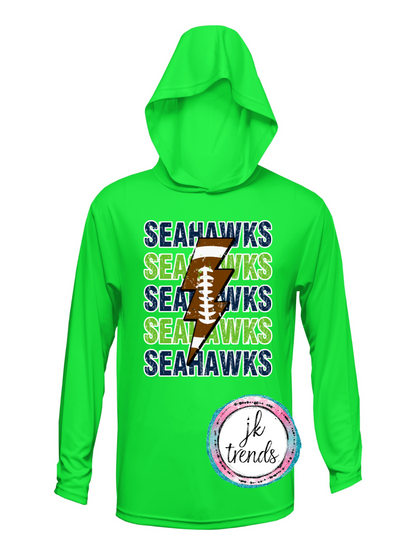 Seahawks Football Lightening Bolt  Drifit Long Sleeve Hooded