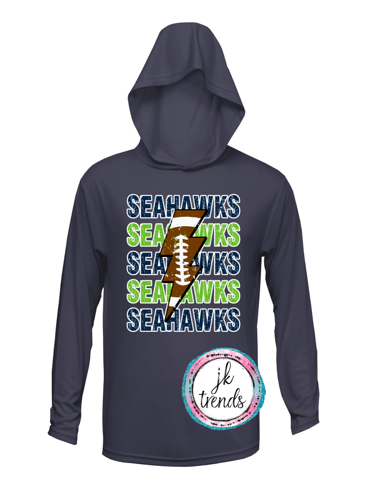 Seahawks Football Lightening Bolt  Drifit Long Sleeve Hooded