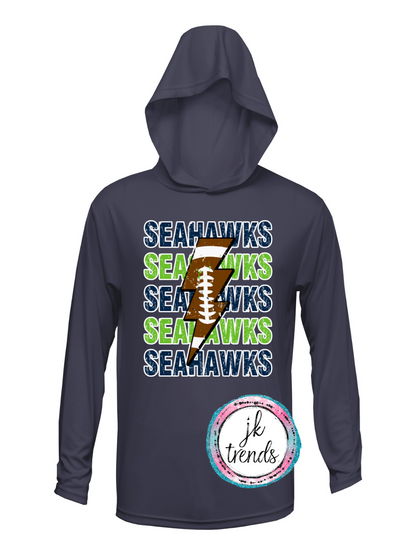 Seahawks Football Lightening Bolt  Drifit Long Sleeve Hooded