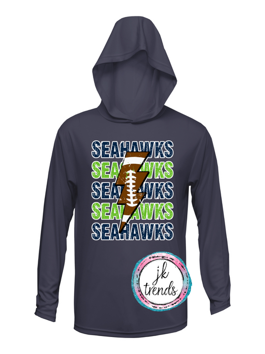 Seahawks Football Lightening Bolt  Drifit Long Sleeve Hooded