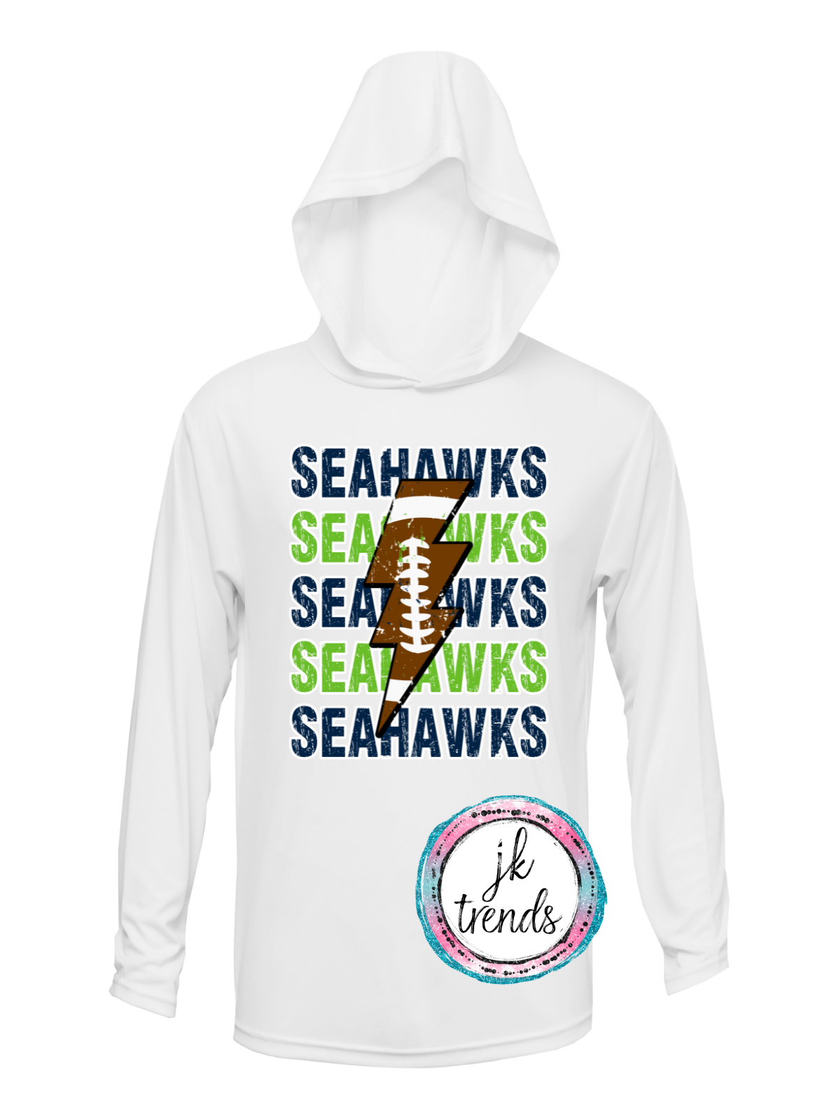 Seahawks Football Lightening Bolt  Drifit Long Sleeve Hooded