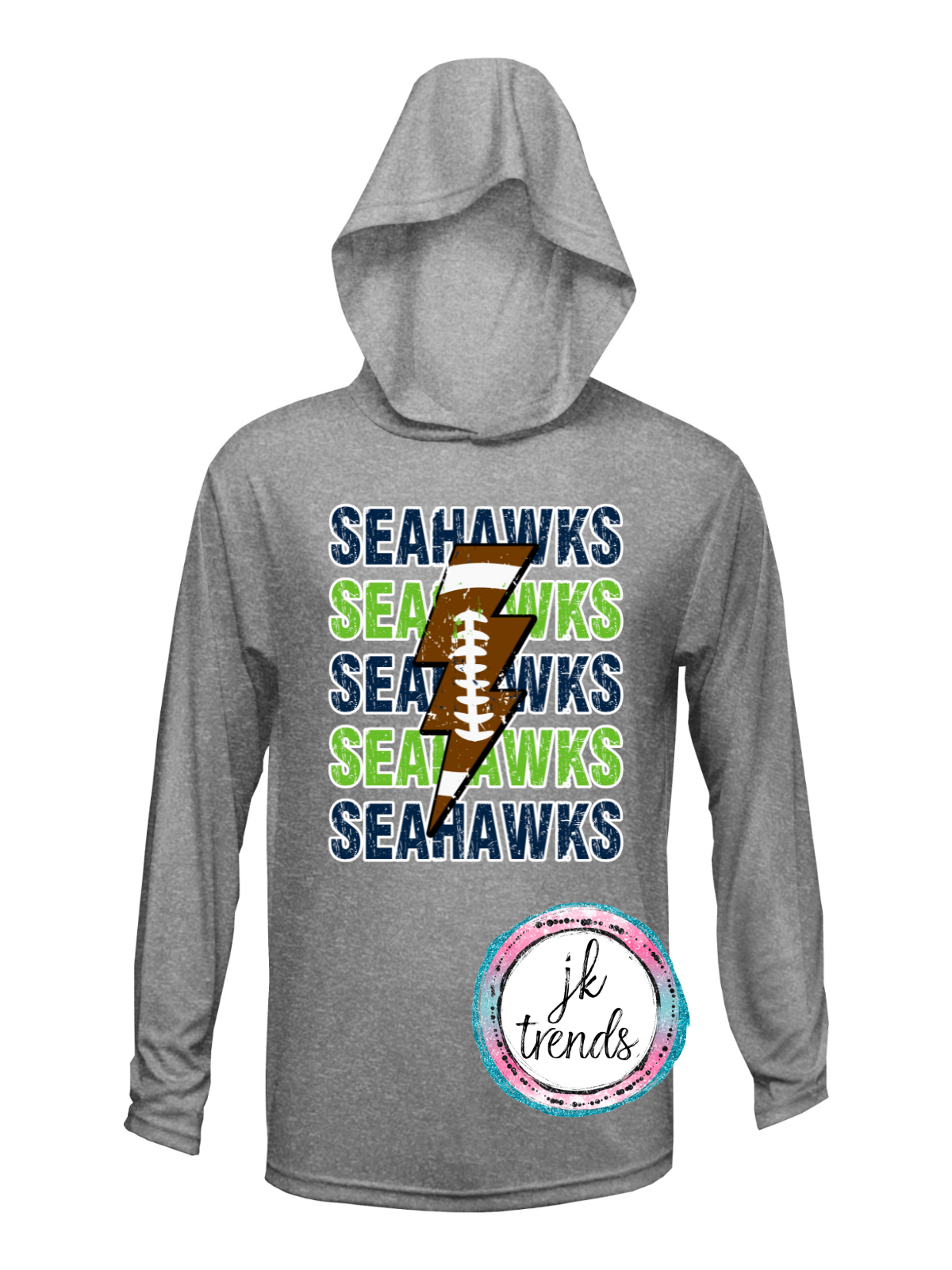 Seahawks Football Lightening Bolt  Drifit Long Sleeve Hooded