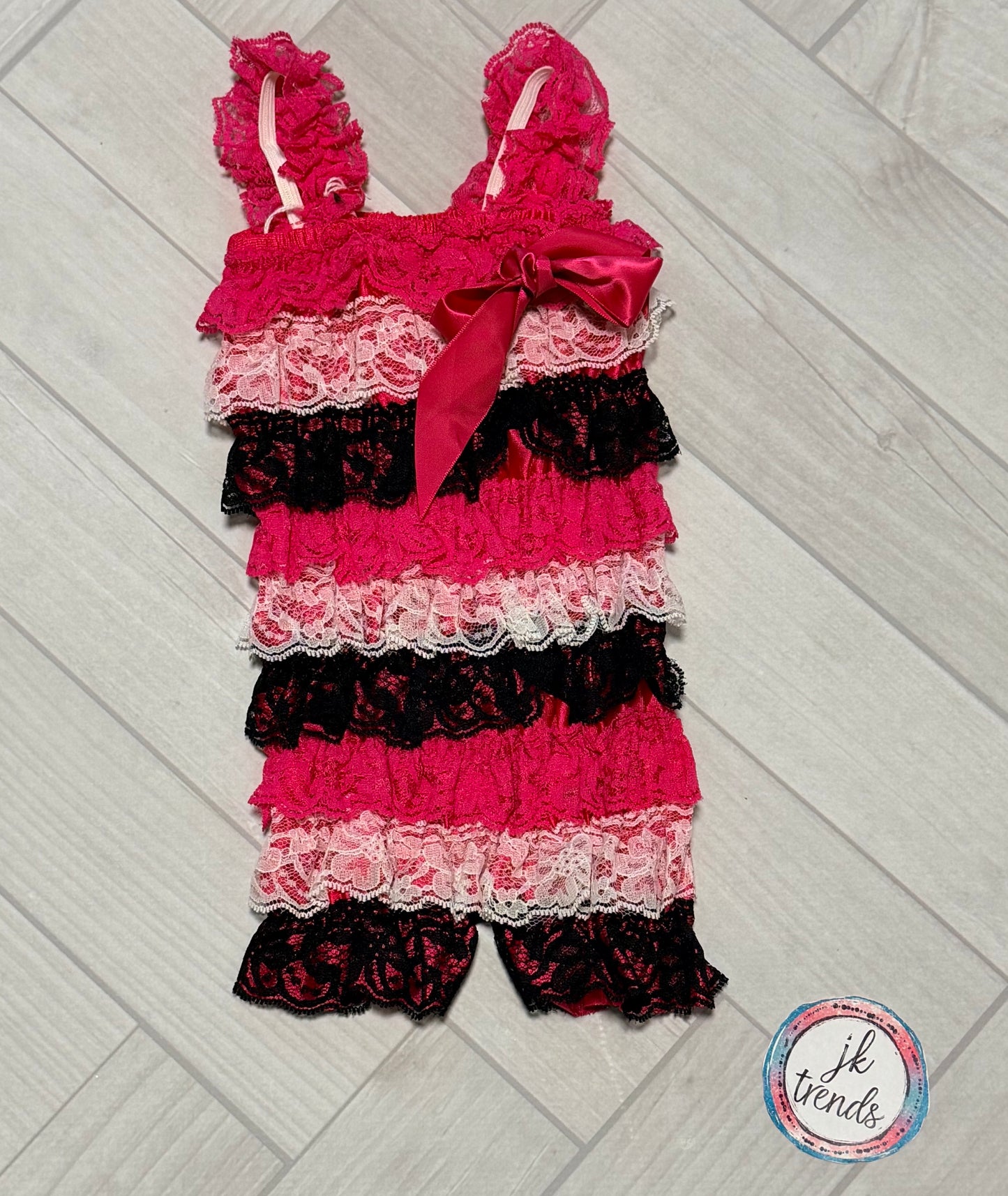Pink, Black, White Lace Petti Romper