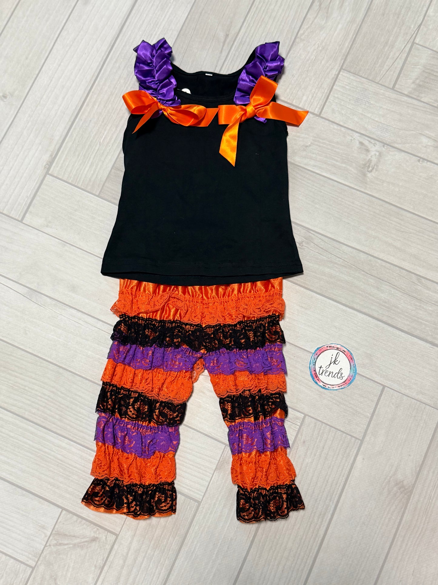 Purple, Orange, Black Lace Petti Romper