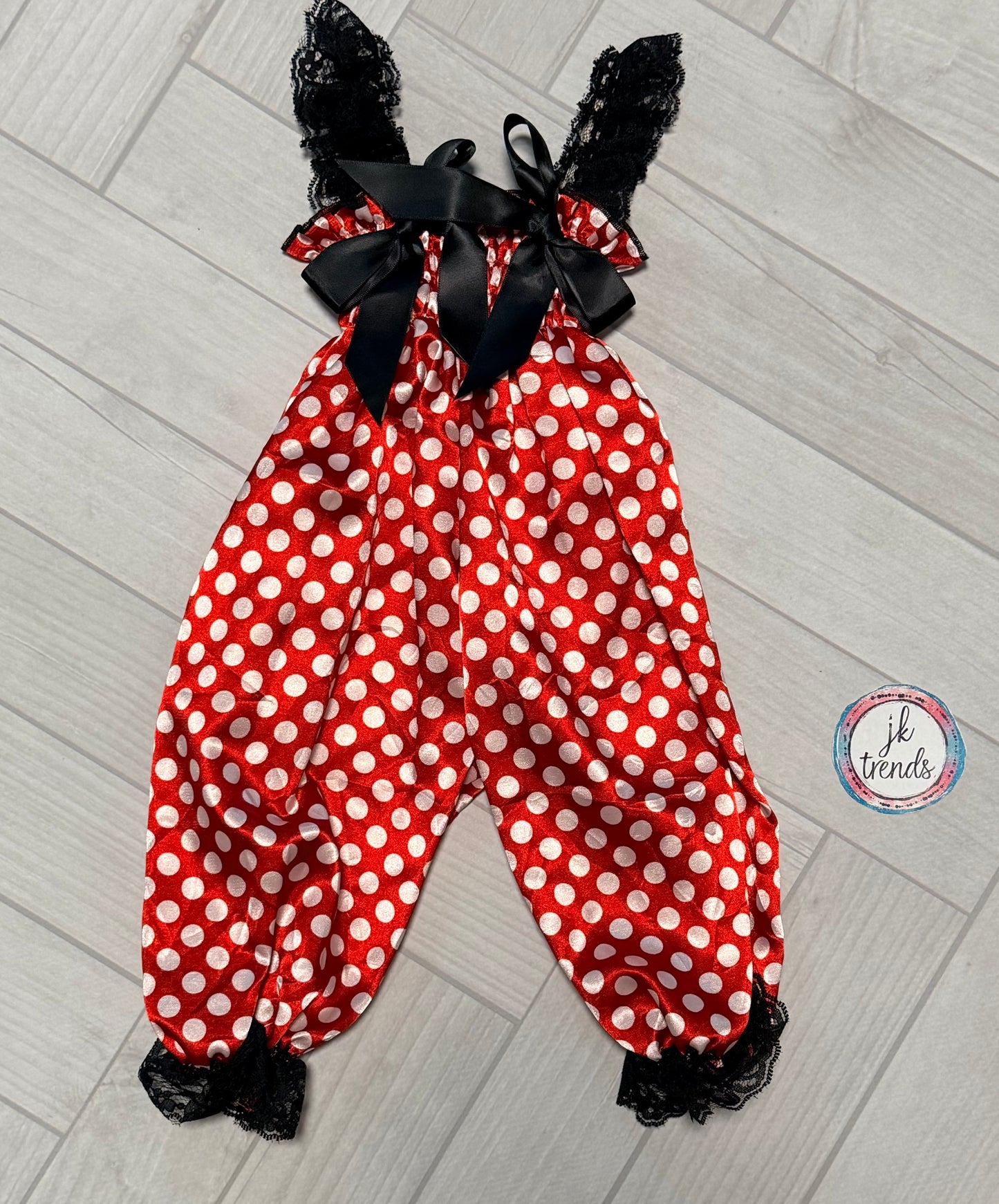 Red, White Dots Lace Petti Romper