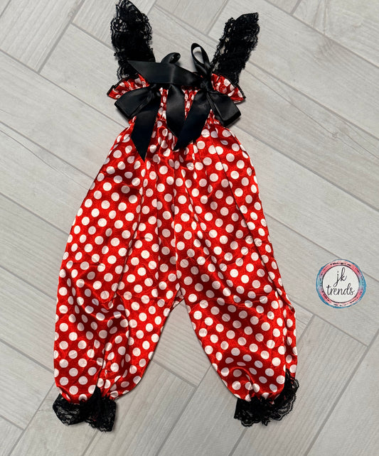Red, White Dots Lace Petti Romper