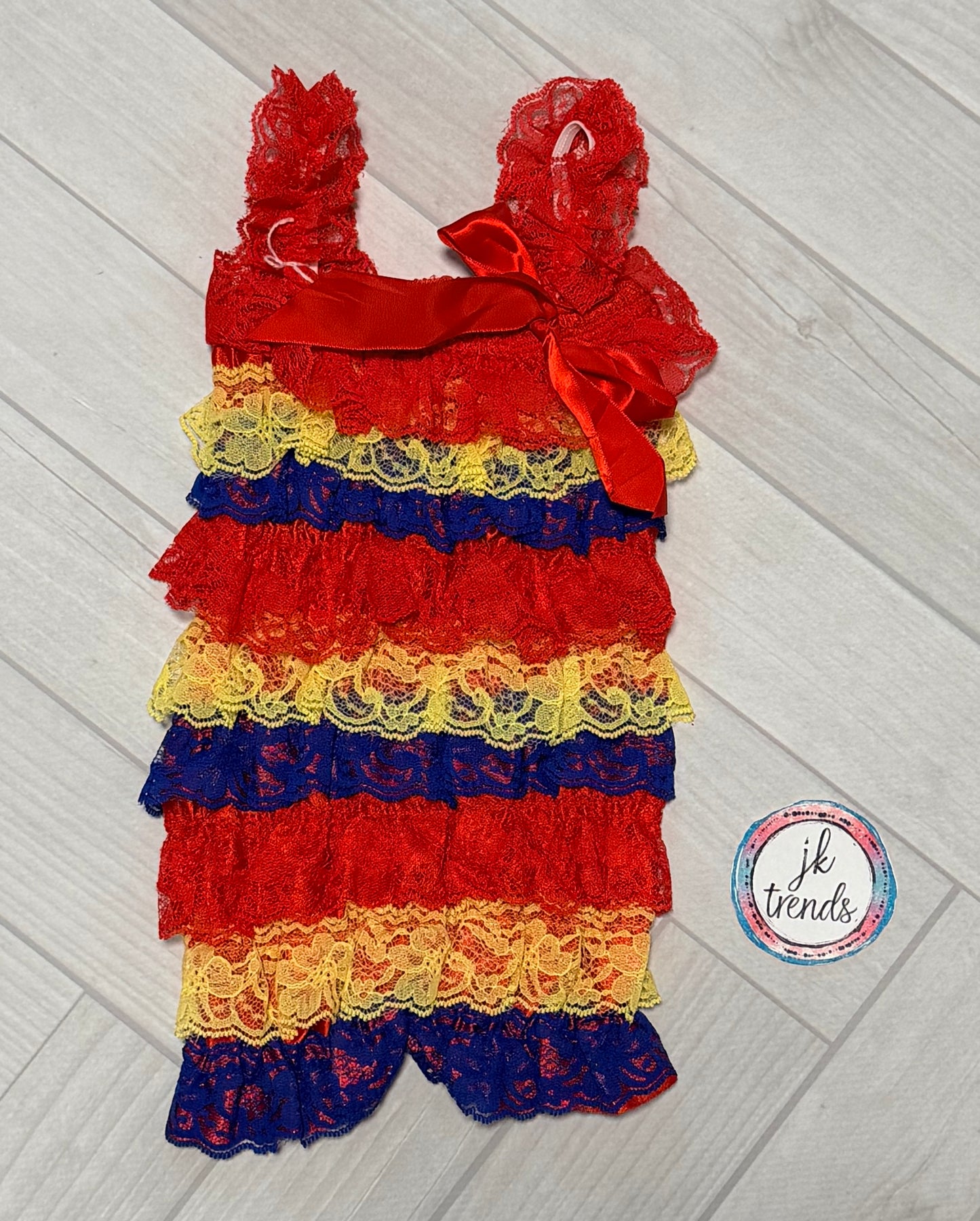 Yellow, Red, Blue Lace Petti Romper