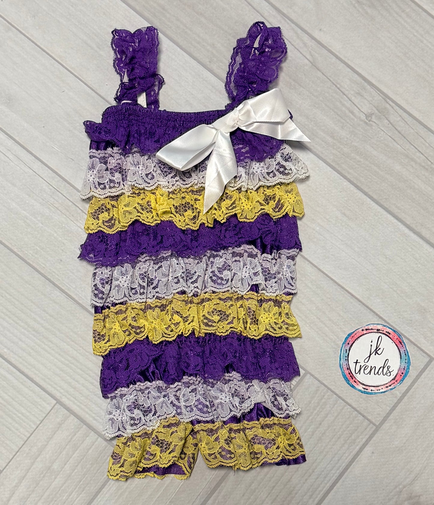 Purple, White, Yellow Lace Petti Romper