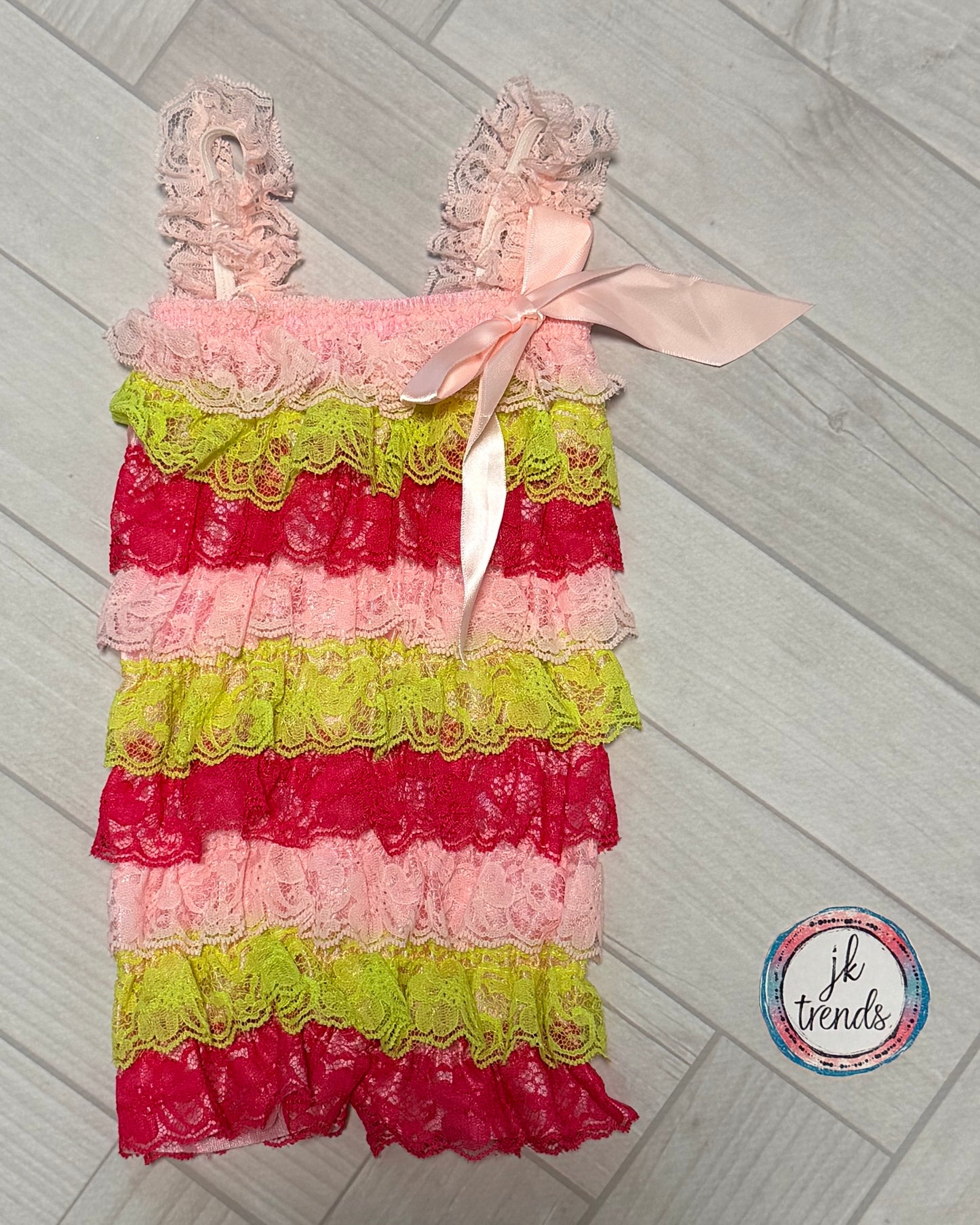 Pink, Yellow, Pink  Lace Petti Romper