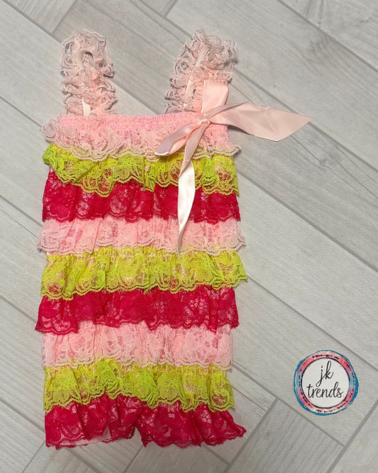 Pink, Yellow, Pink  Lace Petti Romper