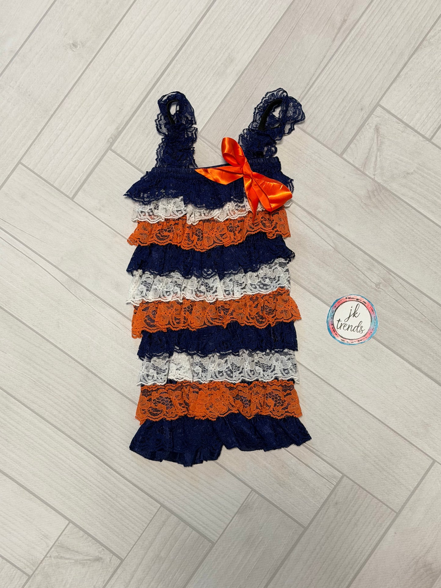 Coral, Navy, White Lace Petti Romper