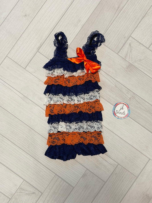 Coral, Navy, White Lace Petti Romper